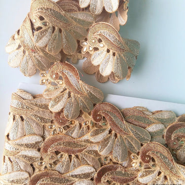 Gold Shimmer Peacock Pattern Trim, 55mm wide - 200317L214